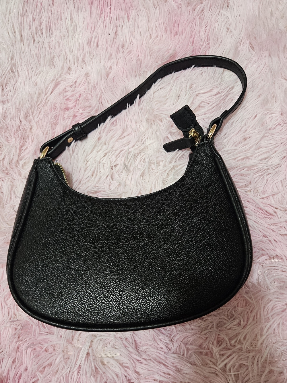 Fashion Puzzle Black Crescent Shoulder Bag Vegan Leather Hobo
